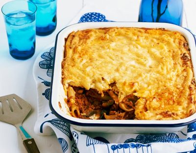 GREEK LAMB AND EGGPLANT PASTA BAKE