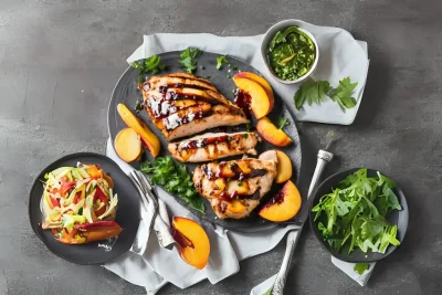 BBQ Grilled Chicken Breast with Peaches